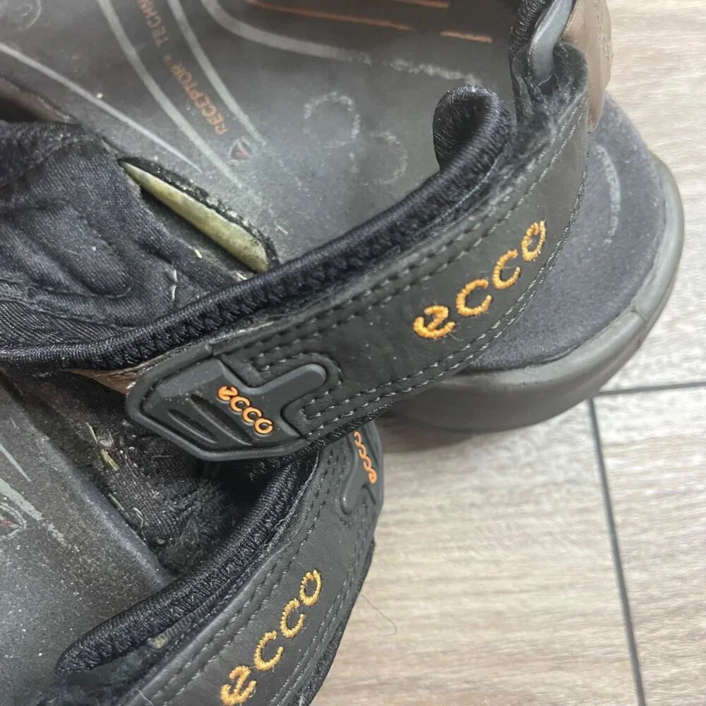 Ecco YUCATAN Sandals Mens Size 11/11.5 EU 45 Leather Outdoor Hiking Casual Black